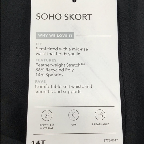 Athleta NWT Soho Athletic Tennis Pickleball Golf Skort Casual Black Size 14T - Picture 10 of 11